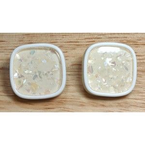 VTG AVON Pierced Retro Earrings White Lucite Confetti Squares Captured Rainbow